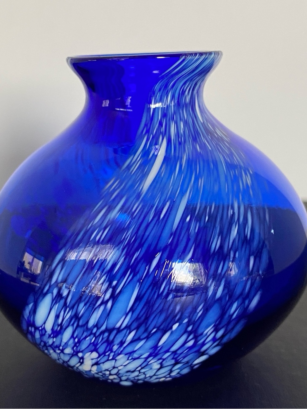 Kosta Boda Cobalt Blue and White Handblown Art Glass Vase